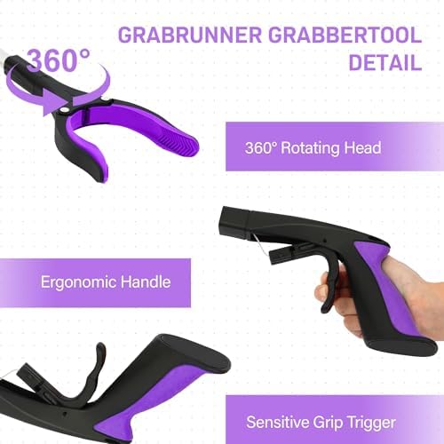 32 inch GrabRunner Heavy Duty(up to 10 lbs) Reacher Grabber Tool with Strong Magnetic (Purple(1Pack)) - Image 2
