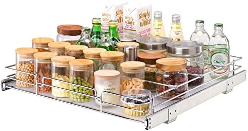 VEVOR 21.5" Wx21 Dx3.5 H Pull Out Cabinet Organizer, Heavy Duty Slide Out Pantry Shelves, Chrome-Plated Steel Roll Out Drawers, Storage for Home, Under Sink, 23" Wx22 Dx7 H Install Size for Cabinet by VEVOR