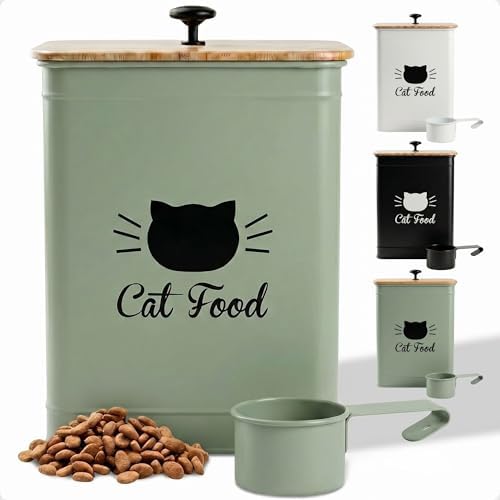 Metal Cat Food Container with Scoop 5-7 lb (25 Cup), w/ Airtight Bamboo Lid by HBDesignCo