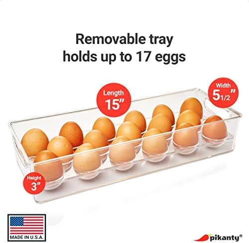 Pikanty Egg Holder for Refrigerator with Removable Tray - Holds 17 Eggs, Clear Plastic Container with Pull Handles for Bulk Eggs, Farm Fresh, Backyard Chickens, Dishwasher Safe, Made in USA - Image 2