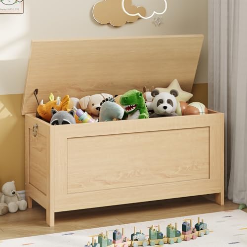 HOOBRO Toy Box, Retro Wooden Look Storage Chest with Safety Hinge, Entryway Storage Bench Supports 330 lb, 29.9 x 15.7 x 18.9 Inches Toy Chest Organizer, Easy Assembly (Natural) NL75CW01G2 - Image 5