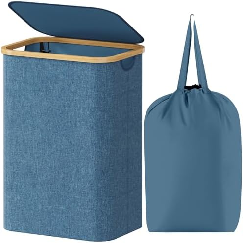 Lifewit 80L Large Laundry Basket with Lid, Removable Bags, Dark Blue by Lifewit