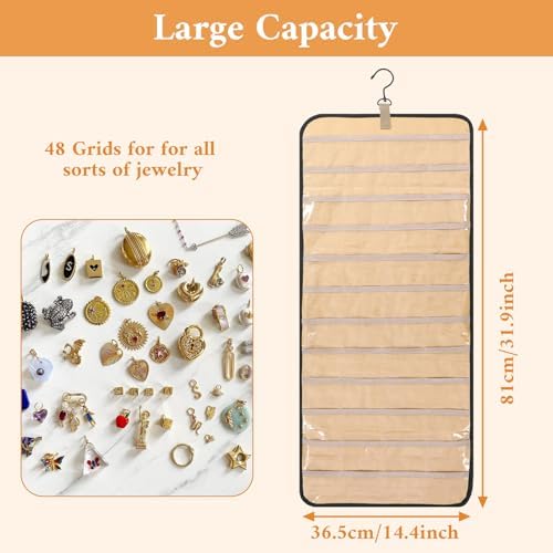 2 Pack Double Sided Hanging Jewelry Organizer for Closet with 48 Pockets & 30 Necklace Hooks, Premium Hanging Jewelry Storage for Earrings, Rings, Bracelets Display (Black) - Image 5