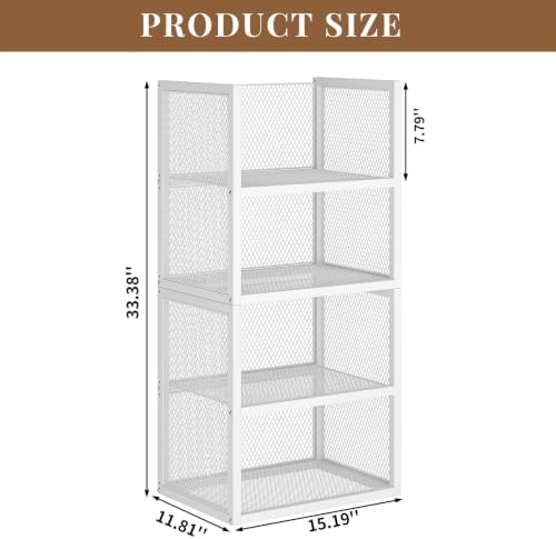 DAOUTIME 4-Tier Stackable Closet Organizers and Storage Basket, Wire Closet Shelf Organizer, Sweater Storage Oragnizer Bins, Multifunctional Clothes Storage Drawer Organizer for Wardrobe, White - Image 2