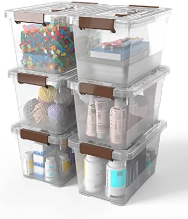WYT 18-Pack Clear 7 Quart Storage Latch Box/Bins, Plastic Stackable Latching Box with Brown Handle and Lid, Multi-Purpose, 7 Litre - Image 7