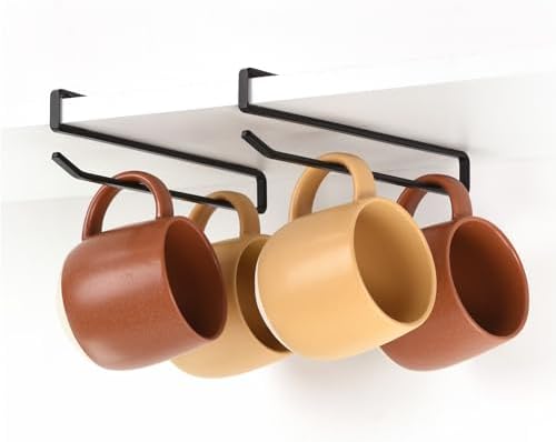 xympo Coffee Mug Hanger for Cabinet, Clip-On Shelf, for Cups, Utensil, Tumbler Lid, Screwless Install (Pack of 2), Fits Shelves up to 3/4" by xympo