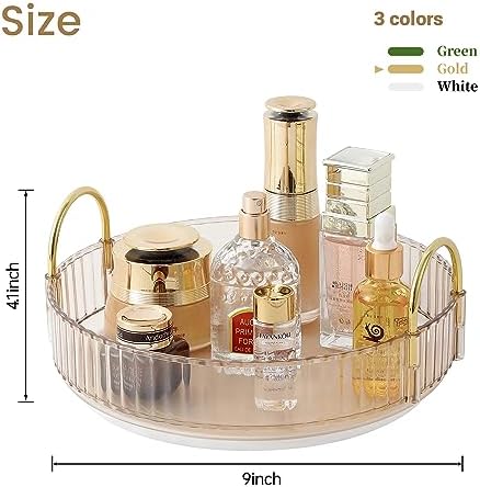 360 Rotating Makeup Organizer for Vanity, Skincare Perfume Organizers and Storage for Bathroom Countertop, Clear Counter Make Up Cosmetics Lipstick Spinning Holder for Dresser,1 Tier,Gold - Image 2