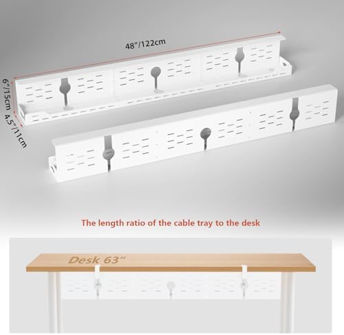 Univivi Under Desk Cable Management Tray, Cable Management, 48 inch, White - Image 5