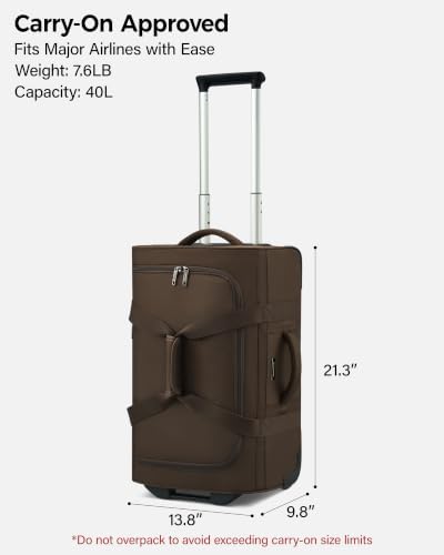 Hanke Rolling Duffle Bag with Wheels, 21 Inch Soft Side Carry On Luggage - Image 2