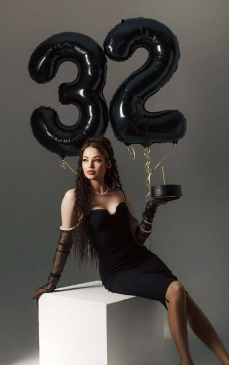 40 Inch Black 23 Large Number Balloon, 23 32 Black Birthday Party Decorations, Numbers 23 32 Foil Balloons for Anniversary Graduations Celebration Supplies