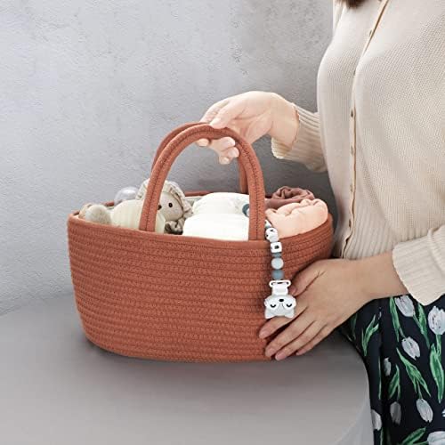 XUANGUO Cotton Rope Baby Diaper Caddy Organizer Basket with handles Rust - Image 2