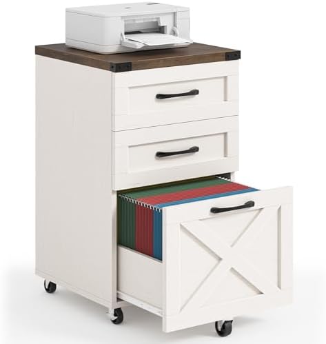Halitaa Farmhouse 3 Drawer Small File Cabinet with Wheels, Rustic White by Halitaa