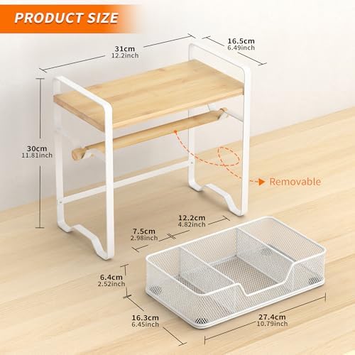 Label Holder for Thermal Printer - Sticker Roll Dispenser - Shipping Lable Holder for Rolls and FanFold Labels - Thermal Printer Stand for Home, Office, Small Business (Bamboo-White) - Image 2