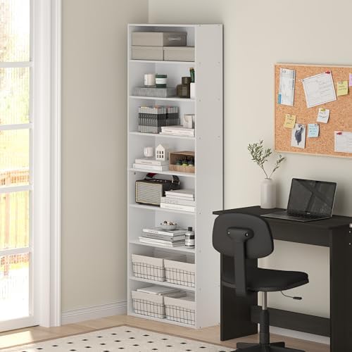 Furinno Basic Book Shelf, 8-Tier Bookcase with Open Shelf, Standing Bookshelf, Cube Storage Organizer, 9 x 24 x 71, for Living Room, Bedroom, Home Office, White - Image 2