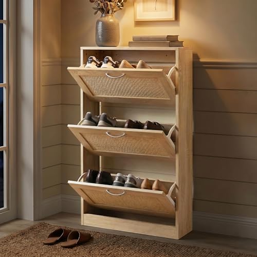 HOPUBUY Shoe Cabinet for Entryway, Narrow Shoe Storage with 3 Flip Drawers by HOPUBUY
