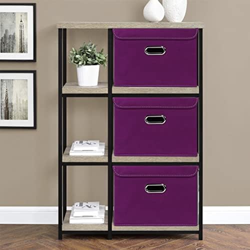 STOREONE Fabric Storage Cube Bins Foldable Organizer Container Collapsible Basket with Lids and Metal Handles, for Home, Bedroom, Closet 3 Pcs (Purple) - Image 5