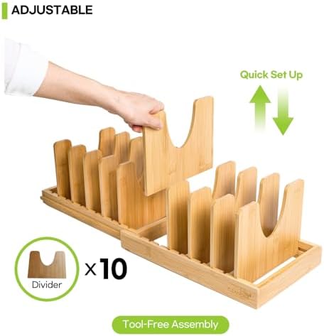Pots and Pans Organizer under Cabinet Expandable Bamboo Pot Lid Holder Rack - Image 3