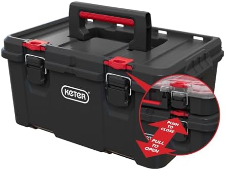 Keter Stack N' Roll Tool Box, Heavy-Duty Portable Tool Storage Case with Removable Utility Tray, Metal Latches, Safety Lock System and Padlock-Ready Design - Image 2
