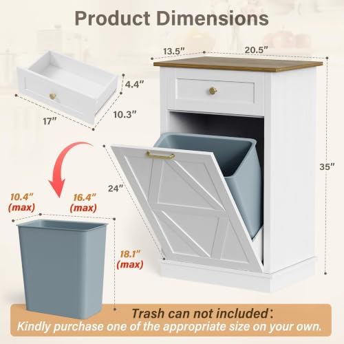 YESHOMY 10 Gallon Tilt Out Trash Cabinet with Drawer, White - Image 2