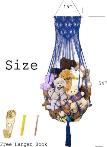 Amdermi Stuffed Animal Hammock Wall Hanging Net for Stuffed Animal Net Stuffed Animal Storage Plush Toy Holder Toy Organizer for Boho Kidroom Nursery (Blue) - Image 5