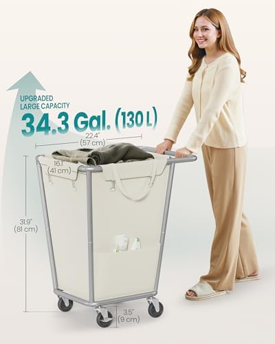 SONGMICS 1-Section Laundry Basket with Wheels, 34.3 Gallons (130 L) Hamper - Image 6