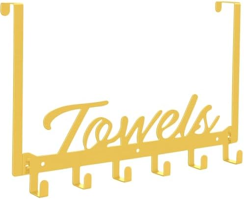 Azmoncy Over The Door Hooks, Towel Hook Towel Rack for Bathroom Towel Holder for Hanging Heavy Duty, Wall Mount Towel Hanger with 6 Hooks for Bedroom Bathroom Kitchen Towels, Bag, Coats, Hats(Gold) by Azmoncy