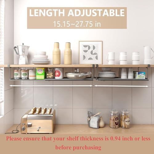 Expandable Under Cabinet Shelf, Extendable Under Shelf Storage with 0.94 Inches Thick Clips for Shoe Rack, Pantry Cabinet, Laundry Room. (Black, 1 Pack, Interior: 6" H x 8.26" D) - Image 4