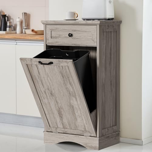 13 Gallons Tilt Out Trash Can Cabinet Freestanding Grey by OUTGUAVA