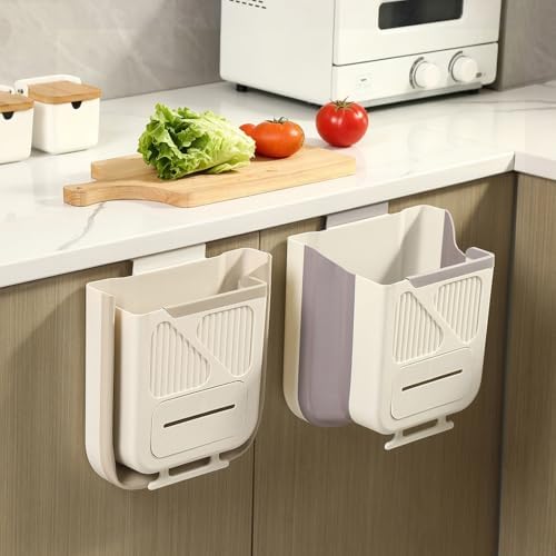 Multipurpose Hanging Collapsible Trash Can for Kitchen, Foldable Kitchen Trash Can Hanging on Cabinet Door, Space Saving Leak Proof Bin for Food Scraps, RV, Under Sink，Beige：10L by Unknown
