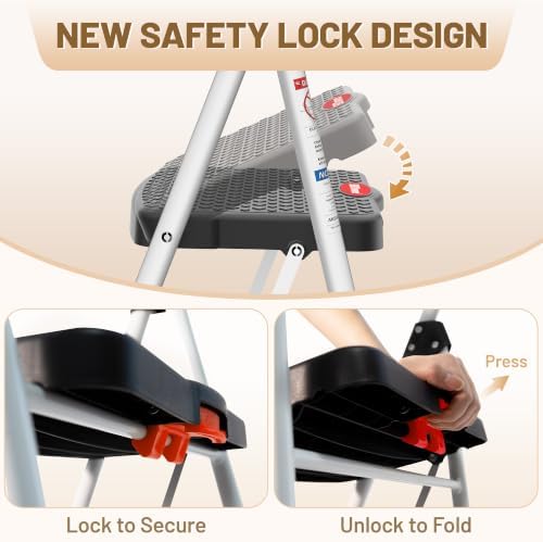 HBTower 2 Step Ladder, 330lbs Sturdy Step Stool with Anti-Slip Pedal - Image 4
