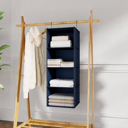 Hanging Closet Organizer 4-Shelf, Oxford Fabric Wardrobe Storage, Navy Blue - Image 2