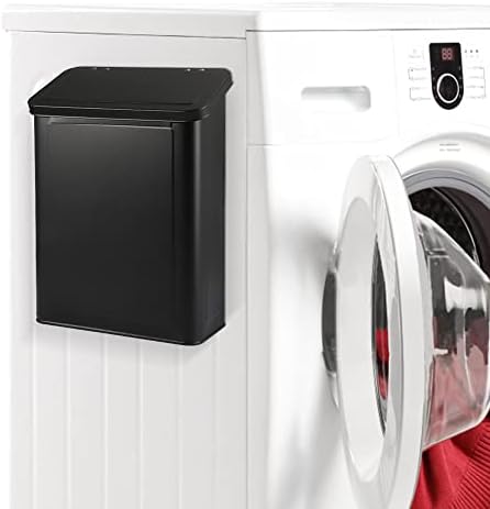 Picowe Magnetic Laundry Storage, Large Metal Lint Holder Bin with Lid for Laundry Room, Space-Saving Trash Container Hanging on Dryer, Washer or Wall Mount Trash Bin (Black) - Image 5