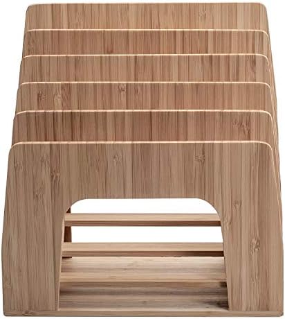 MobileVision Bamboo Multi Device Inclined Organizer for Smartphones, Tablets and Laptops, Upright Sections, Step Sorter, 5 Slots - Image 4