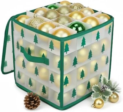 Christmas Ornament Storage Box, Christmas Tree Ornament Organizer, Hard Plastic Storage Container with Dividers, Clear Design Waterproof Case for 3" Seasons Balls by Unknown