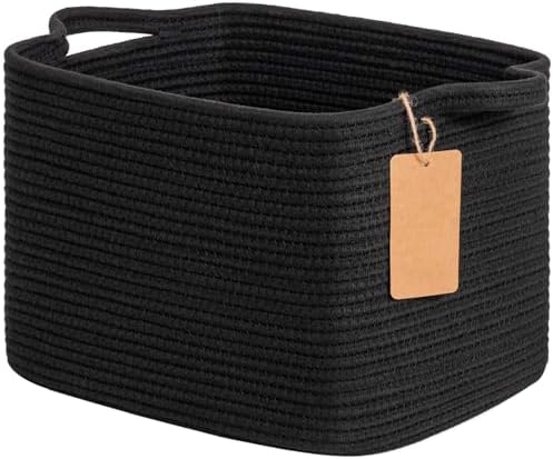 Goodpick Woven Rope Storage Basket for Shelves, Rectangle, Black by Goodpick