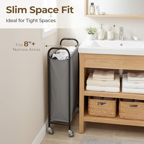 GRANNY SAYS Laundry Hamper, Slim Basket with Wheels and Handles, Grey, 80L - Image 3