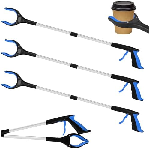 4 Pack 32 Inch Commercial Trash Grabber for Elderly Assist, Heavy Duty Lightweight Reacher with Ergonomic Handle & Non-Slip Grip, Multi-Use Outdoor Home Garden Cleanup Mobility Aid Tool by Tottist