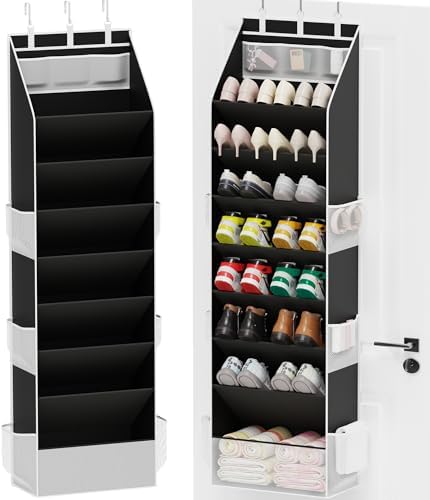 Criusia Shoe Organizer, Over the Door Shoe Organizer for Closet, Hanging Closet Shoe Storage with Large Deep Pockets, Holds Sneakers, Sandals, Boots, Fits 16–24 Pairs, Black by Criusia