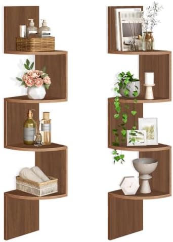 HOOBRO Corner Shelf Wall-Mounted, Set of 2 Floating Corner Shelves for Wall by HOOBRO