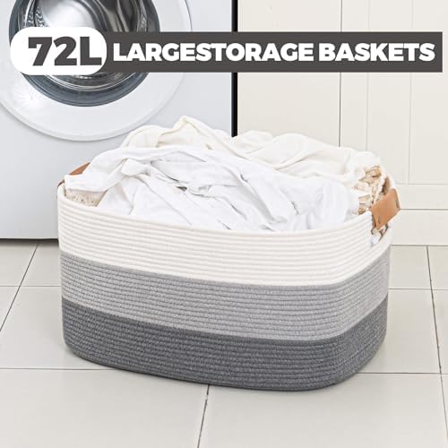 danpinera Blanket Basket, 72L Rectangle Large Basket for Living Room, Baby Room & Laundry, Woven Cotton Rope Toy Bin Baby Nursery Room Storage, 22’’*17’’*11.8’’, Gradient Grey - Image 4