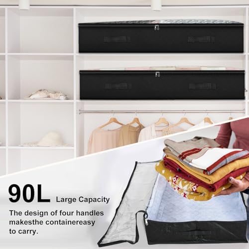 BiCINE 90L Under Bed Storage Containers, 4 Pack Foldable Closet Organizers and Storage Bins with Lid Clothes Underbed Storage Bags for Wrapping Paper, Blanket, Comforter, Towels, Sweaters, Pillows - Image 3