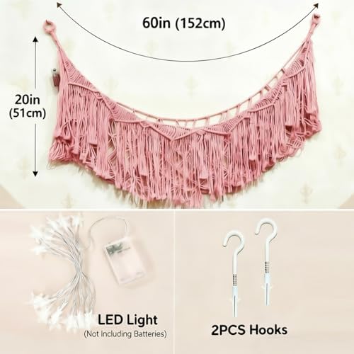 Stuffed Animal Hammock or Net With LED Lights Extra Large Wall Hanging Stuffed Animal Storage Nets for Teddy Bear Handmade Macrame Hanging Toy Net Hammock for Stuffed Animal(Pink) - Image 3