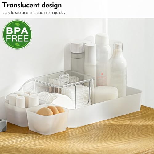 Poeland 15 Pcs Drawer Organizer Tray Storage Box for Bedroom Dresser Bathroom Kitchen, Frosted - Image 4