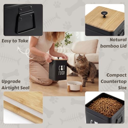PERFNIQUE Cat Food Storage Container, Airtight Cat Treat Container with Bamboo Lid, Pet Food Storage for Kitchen Countertop, Treat Jars for Pets, Cat Food Container (Black, with Spoon) - Image 4