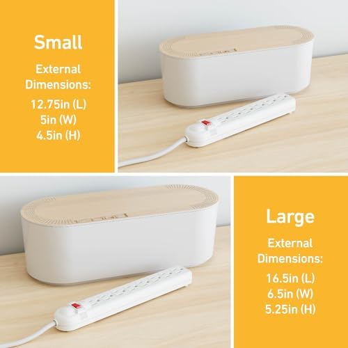 D-Line Cable Management Box, Power Strip Holder, Floor Outlet Hiders, Desk Cord Organizer, Cover TV Wires, Wire Storage, Extension Hider, Office Concealer for Cords - Large, Wood-Effect Lid - Image 4