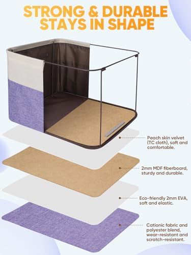 BALEINE 3 Pack Fabric Closet Storage Bins for Shelves, Linen Closet Organizers and Storage, Decorative Baskets for Organizing, Shelf, Clothes, Home, Office (Lavender, 17''x13''x10.5'') - Image 3