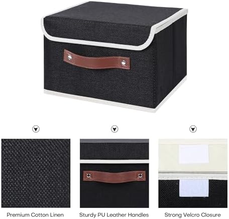 ANMINY Fabric Storage Box Bins with Lids, Black, 10"x8"x7", 4 Pack - Image 3
