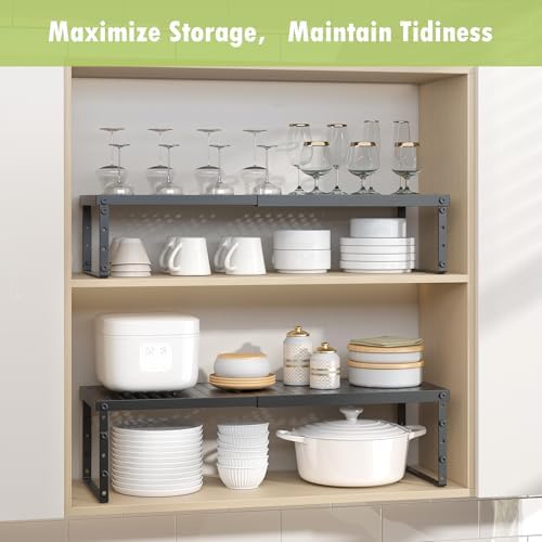 RUILALIFE Expandable Cabinet Organizer Shelf With Adjustable Height, Stackable Kitchen Countertop Organizer Rack, Adjustable Shelf Riser For Kitchen Counter, Pantry, Cupboard, Desk, Tabletop - Image 2