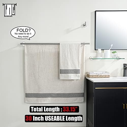 JQK Double Bath Towel Bar, 33 Inch 304 Stainless Steel Thicken 0.8mm Towel Rack for Bathroom, Brushed Finished Wall Mount, 30 Inch Useable Length 2 Pack, TB100L30-BN-P2 - Image 3