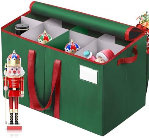 EverMerry Nutcracker and Figurine Collectibles Storage Box， Large Ornament Storage Organizer Stores Up to 8 Holiday Figurines-Carolers, Santa Figure, or Nut Cracker Ornaments (Green/15 Inches) by Unknown